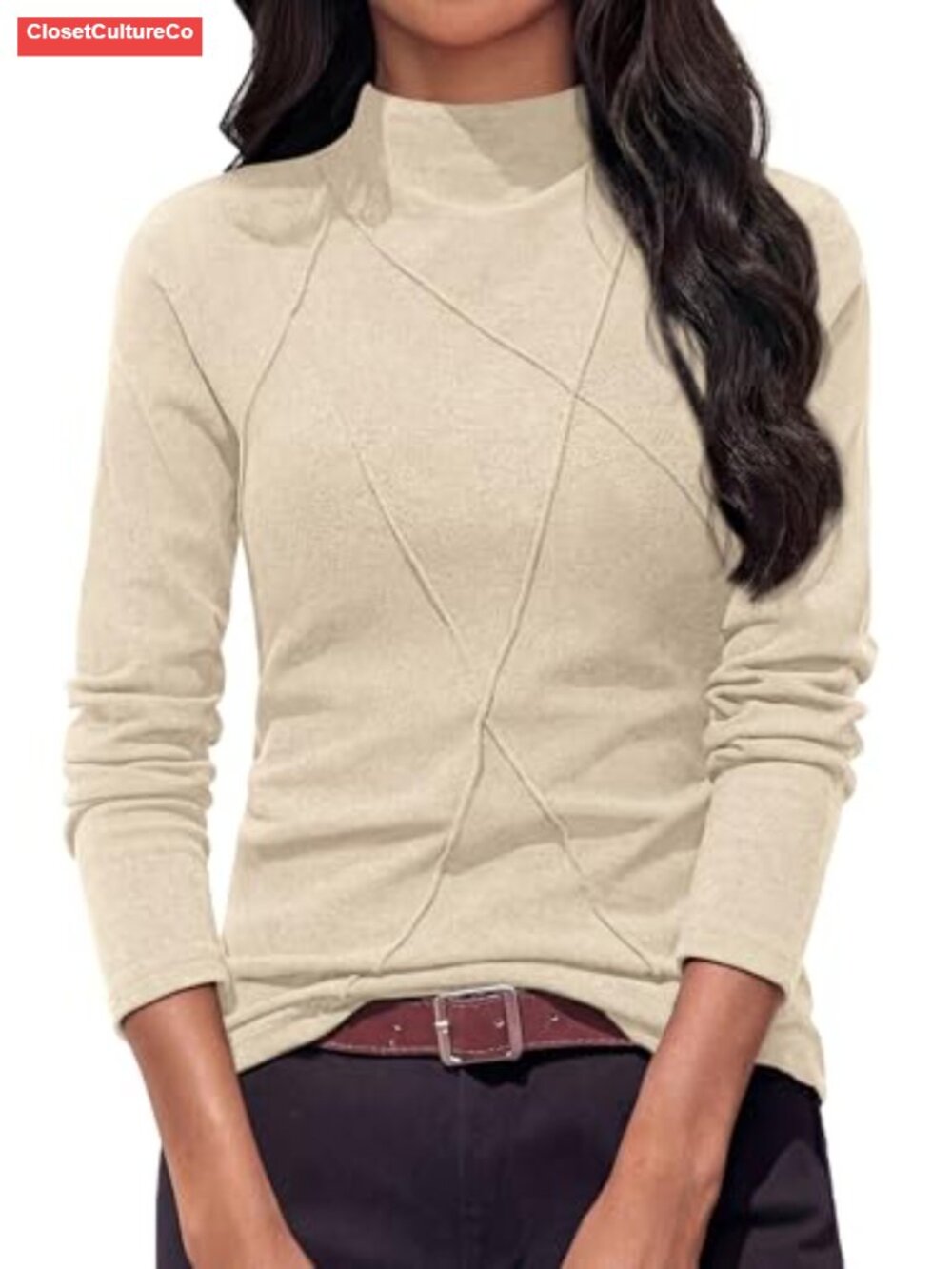 Mock Neck Long Sleeve Fitted T-Shirt Slim Fit Layering Top